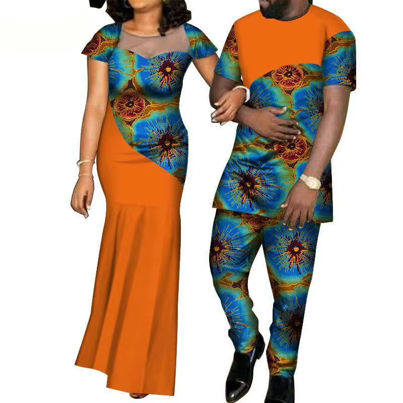 African Clothes for Women 2021 Fashion Style African Couples Suit Women Dress+Men Suit African Clothing American Clothing