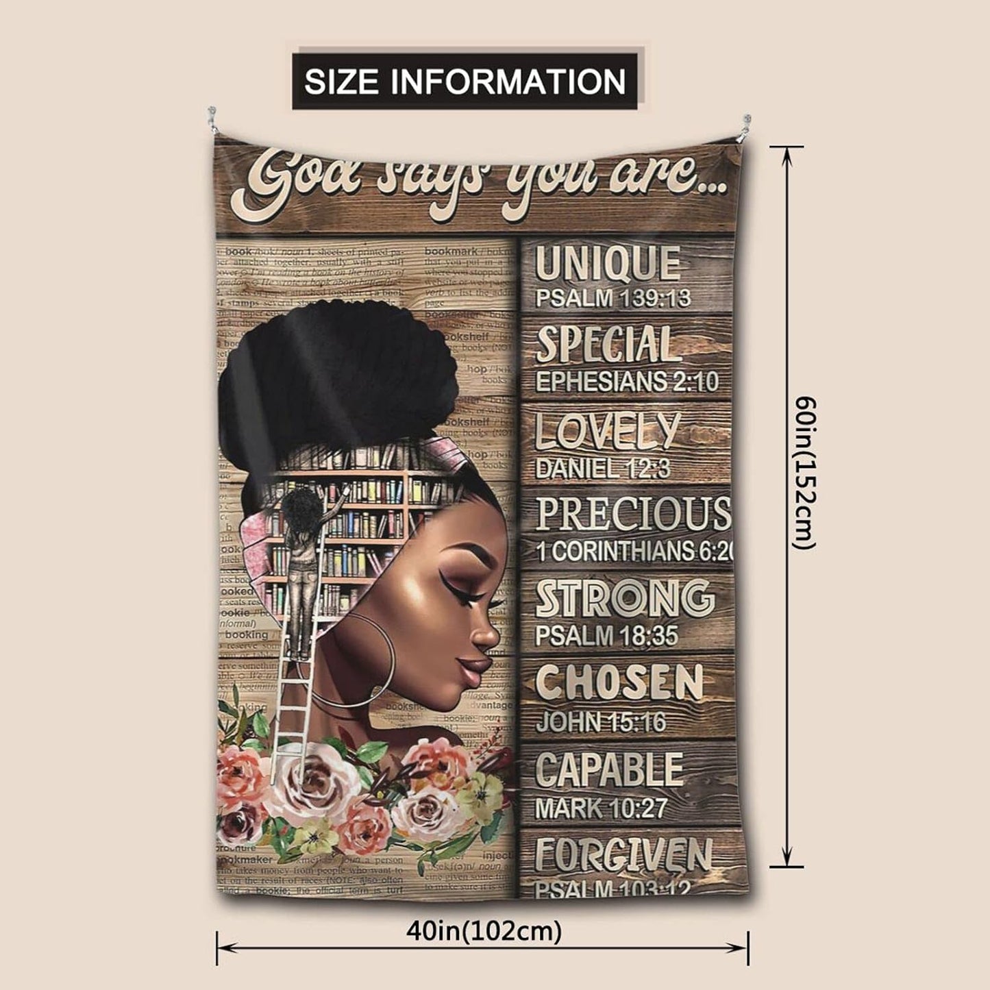 African American Tapestry Queen Black Girl Motivational African Art Afro Women with Inspirational Quote Tapestries Wall Art for Hippie Bedroom Living Room Dorm Decor 60X40Inch