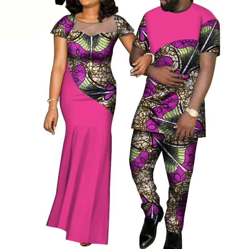 African Clothes for Women 2021 Fashion Style African Couples Suit Women Dress+Men Suit African Clothing American Clothing