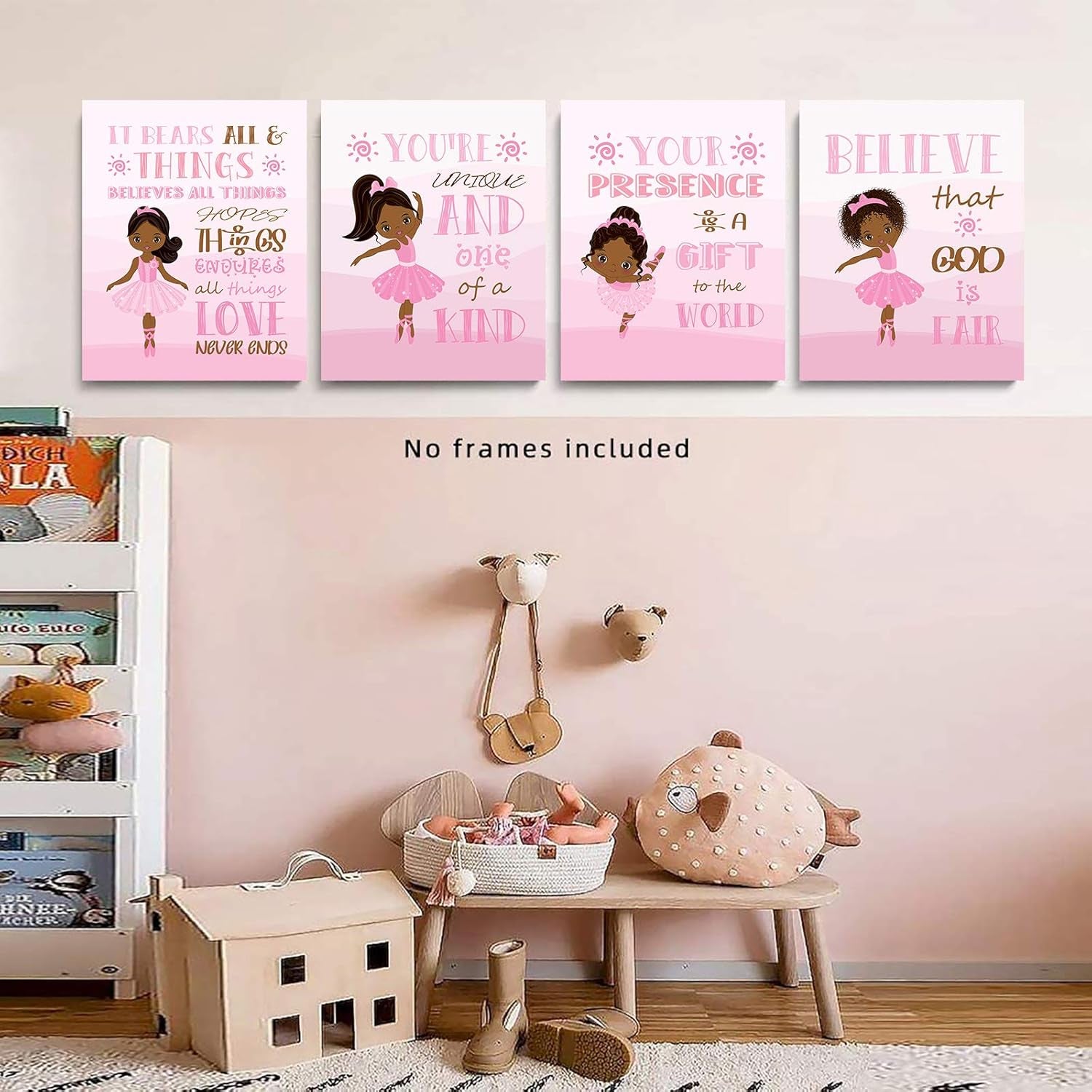 4Pcs African American Girls Poster Black Girl Canvas Wall Art Prints Pink Ballet Unframed Inspirational Gifts for Bedroom/Home Decor 8X10 Inches-01