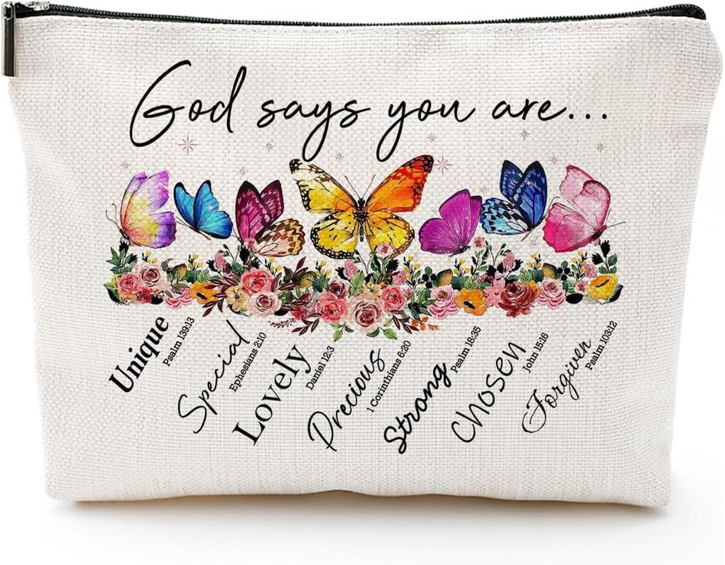 God Says You Are...Christian Gift for Women Inspirational Bible Verse Cosmetic Bags with Zipper Motivational Religious Travel Pouch for Women, Mother, Sister