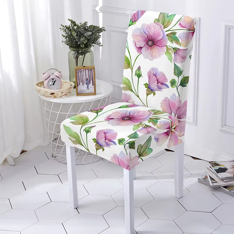 Stretch Chair Cover for Kitchen Chairs Protector Beautiful Purple Flowers Washable Elastic Armless Seat Covers Universal Sizes