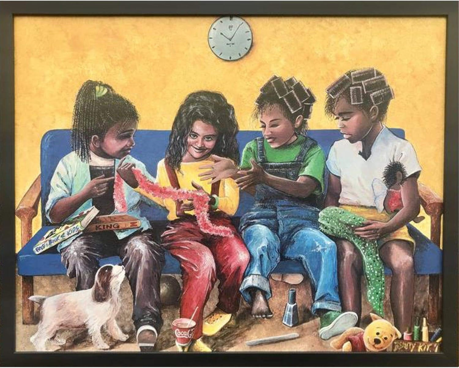 African American Children Playing Traditional African Children Wall Art Decor Print | 23X30 Inches | Canvas/Painting like Textured Print & Posters