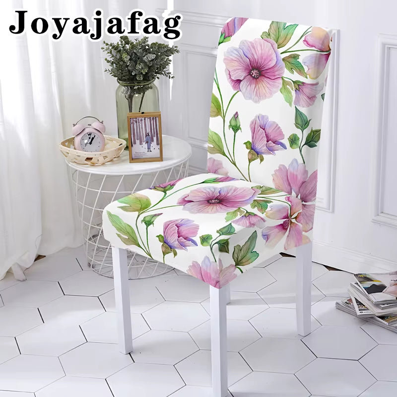 Stretch Chair Cover for Kitchen Chairs Protector Beautiful Purple Flowers Washable Elastic Armless Seat Covers Universal Sizes